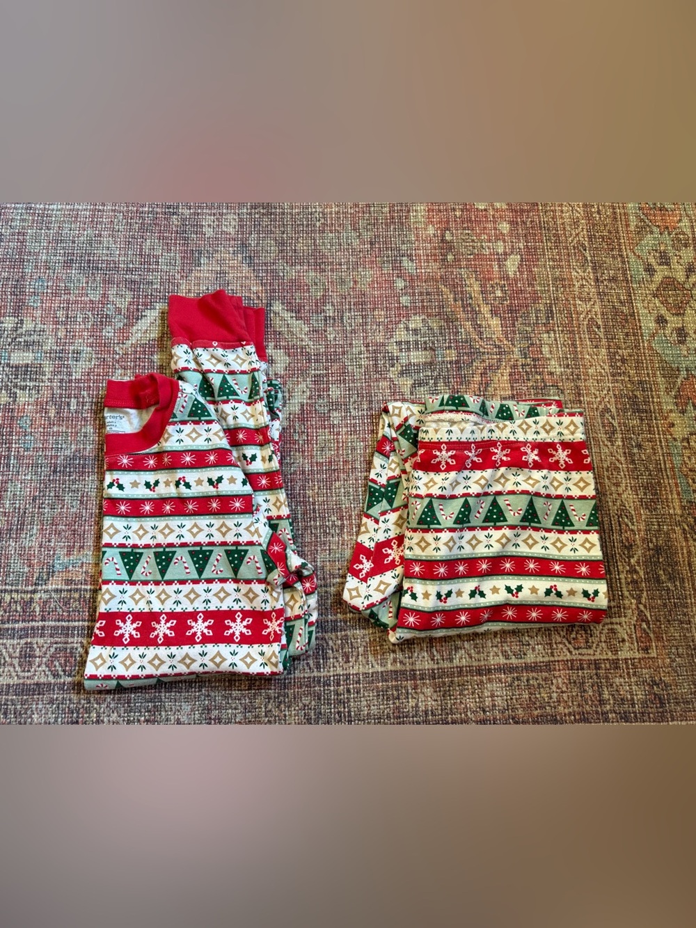 Carter’s Adult Small Holiday Pajama Set - Red, Green & White Festive Print